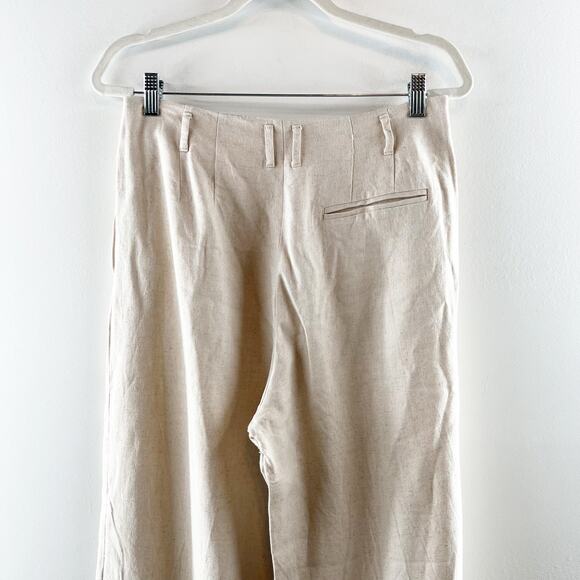 H&M High Rise Pleated Front Linen Wide Leg Ankle Pants Cream 8 - Picture 7 of 11